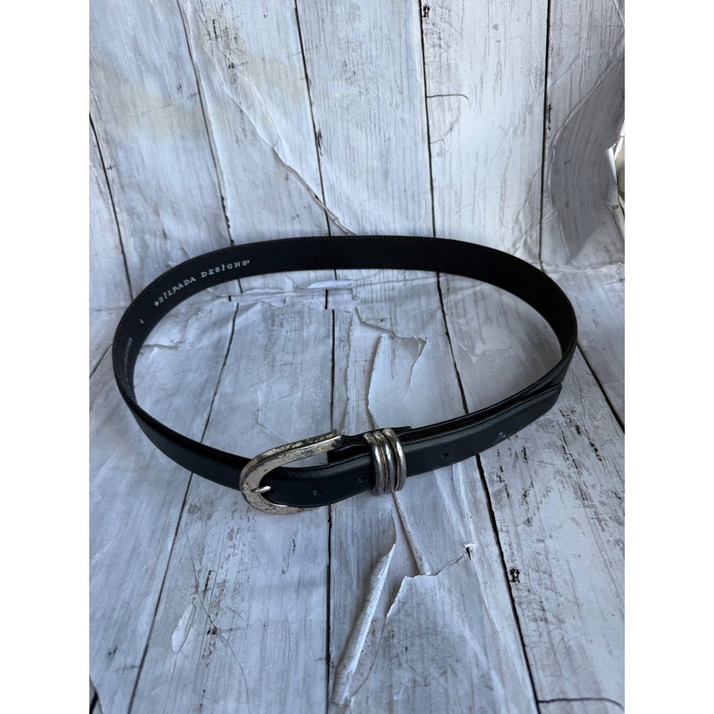 Silpada Designs Black Genuine Italian Leather Belt Silver Horseshoe Buckle Large